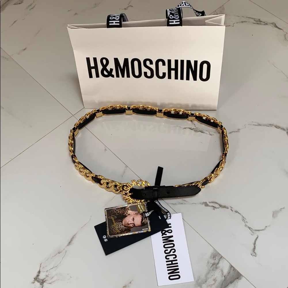 H&M [tv] Moschino Black Leather & Chain Logo Belt - Picture 4 of 8